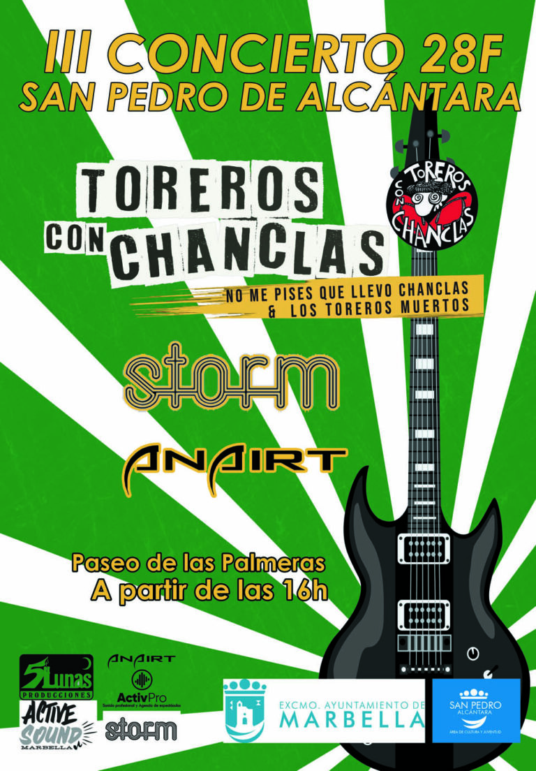 San Pedro Alcántara celebrará el 28F con un concierto de rock andaluz con las bandas Anairt, Storm y Toreros con Chanclas